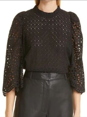 Munthe Como Eyelet Organic Cotton Blouse In Black